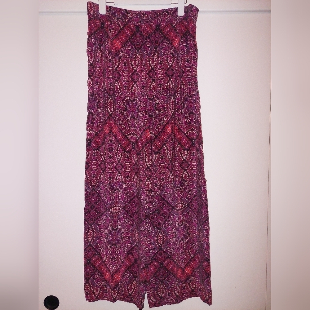 Women's 100% Silk Wide Leg Pants Pink Aztec Paisley Pattern Vintage 12